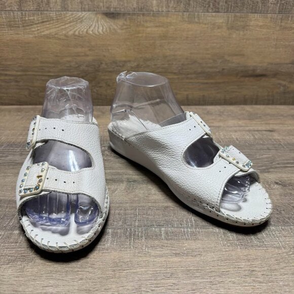 LaPlume White Leather Adjustable Buckle Slides Women's Size EU 39 - Picture 5 of 6